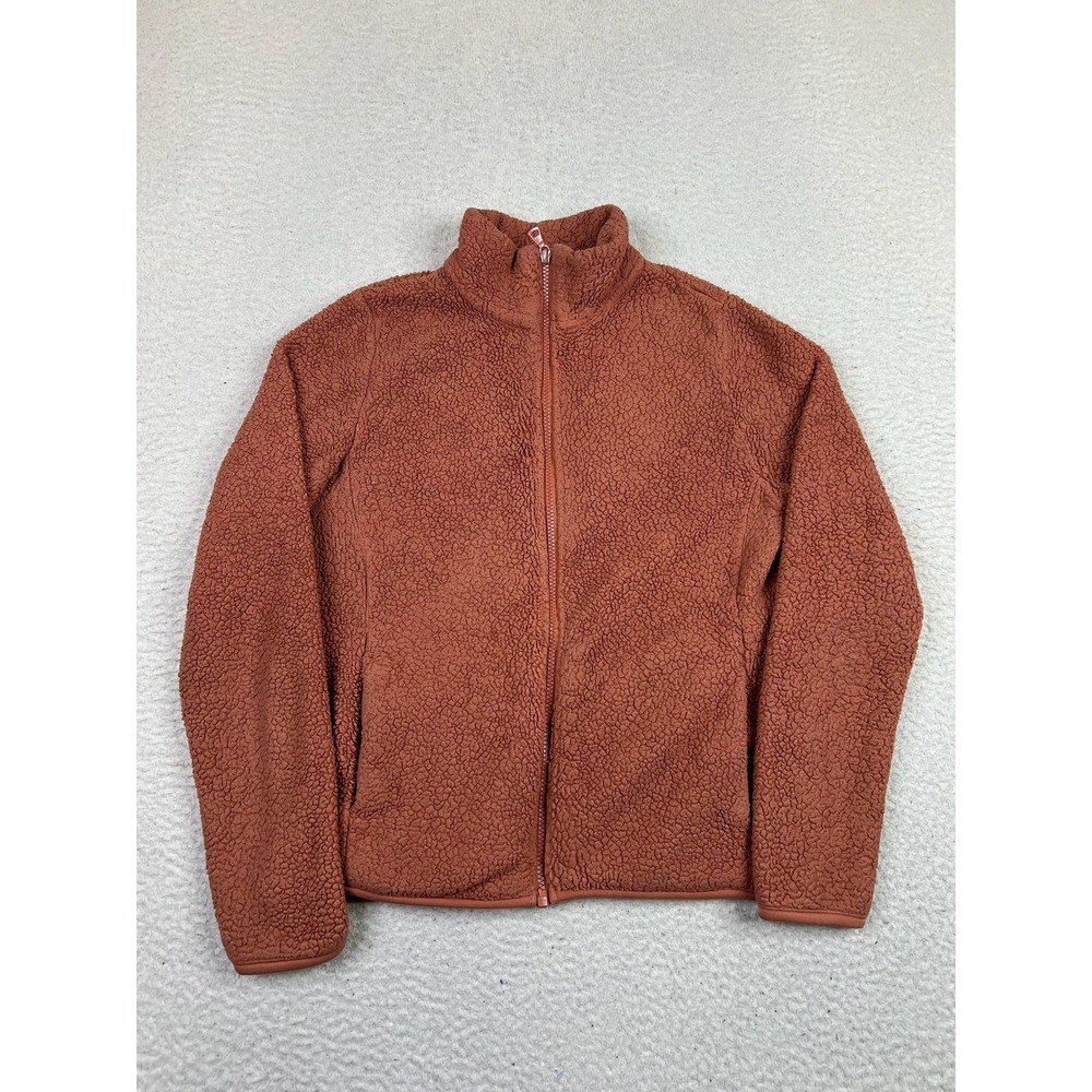 Uniqlo Fleece Jacket Womens Small Rust Brown Full Zip Sherpa Pile Stand Collar